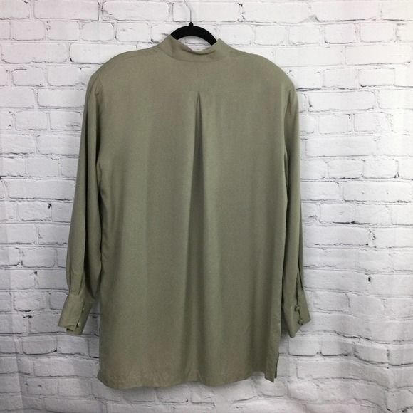 Annie Alexander Silk Work Clothes Mock Collar Long Sleeve Button Down Shirt L - Picture 4 of 14